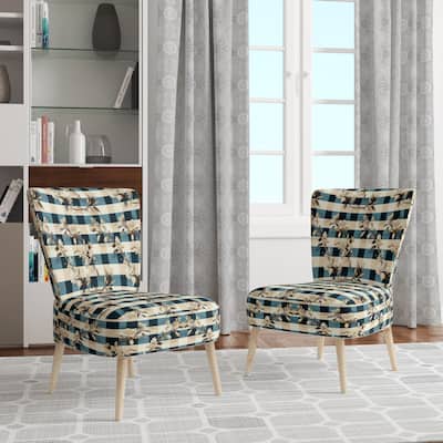 Designart "Nautical Vintage Floral Stripes I" Upholstered Plaid Accent Chair - Vintage Side Chair in Multiple Color