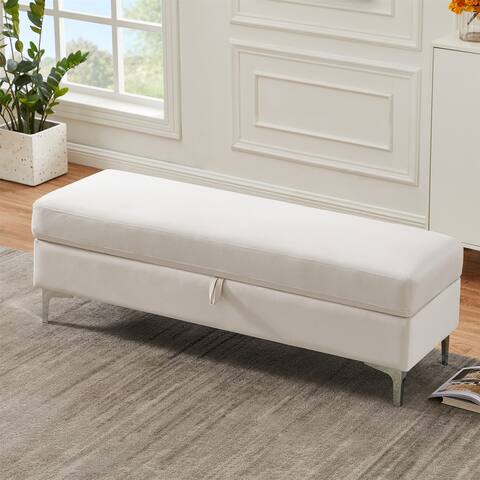 Velvet Bench for Living Room Bedroom Leisure stool Ivory