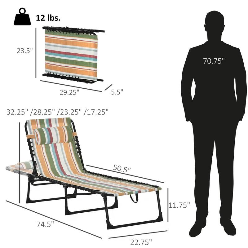 Foldable Chaise Lounge,4-Pos Recline,Trifold Portable,Breathable Mesh