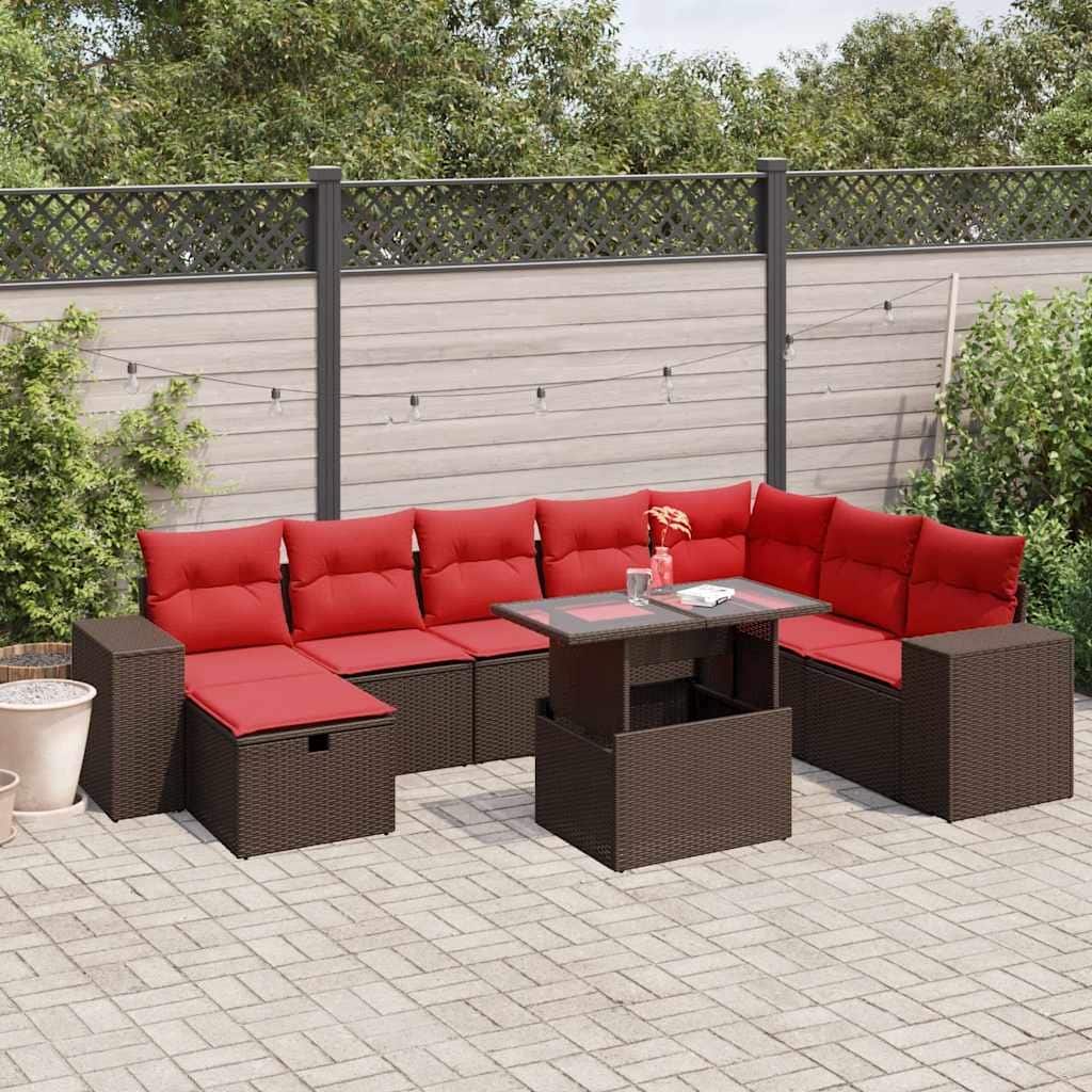 vidaXL Patio Sofa Set with Cushions Sectional Couches 9 Piece Poly Rattan - 24.4 x 24.4 x 27.2