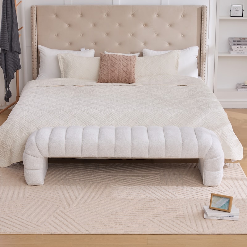 69.7"Wide Modern Upholstered Armless Bed Bench, Channel Tufted Couch Daybed Chaise, Chenille Ottoman Foot Stool