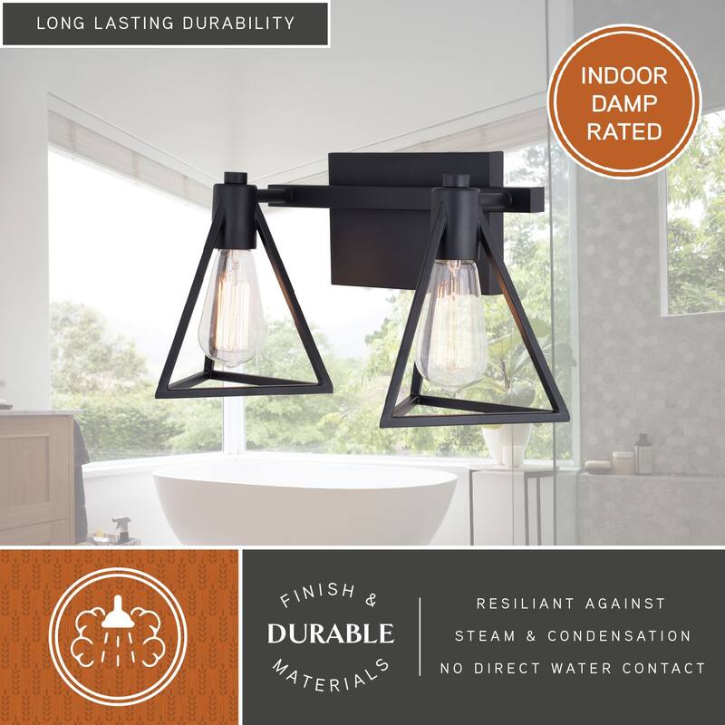 Ravenna Matte Black Contemporary Bathroom Vanity Lighting Fixture, Metal Cage Shade, Dimmable, LED Compatible, Over Mirror Mount