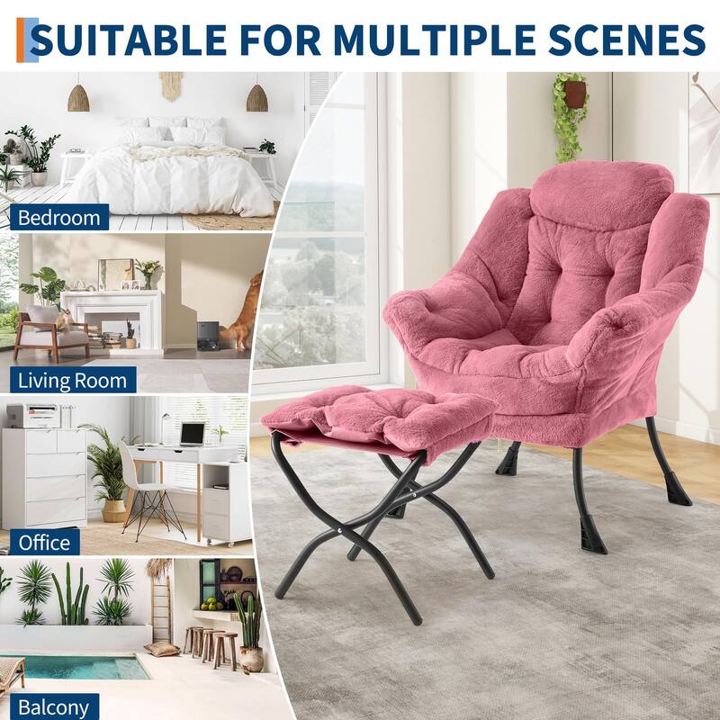 2Pcs Lazy Chair with Ottoman, Modern Lounge Accent Chair,Leisure Sofa Armchair with Footrest,Reading Armchair