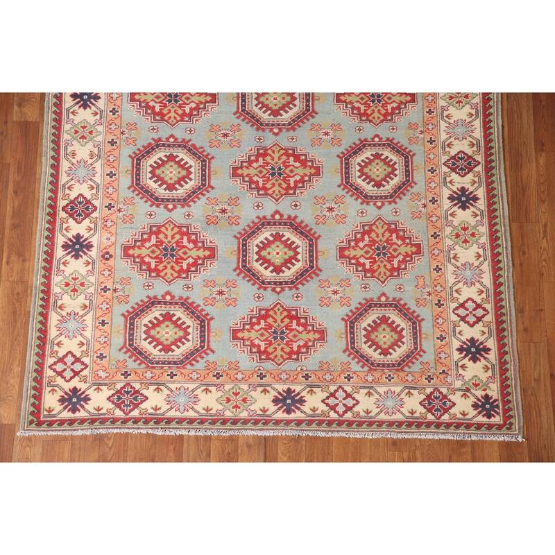 Light Blue Kazak Rug Hand-Knotted Wool Carpet - 4'11" x 6'6"