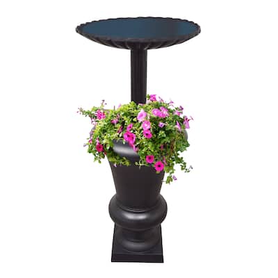 Ornate Round Cast Aluminum Metal 40-in Bird Bath and Planter Vase Combo