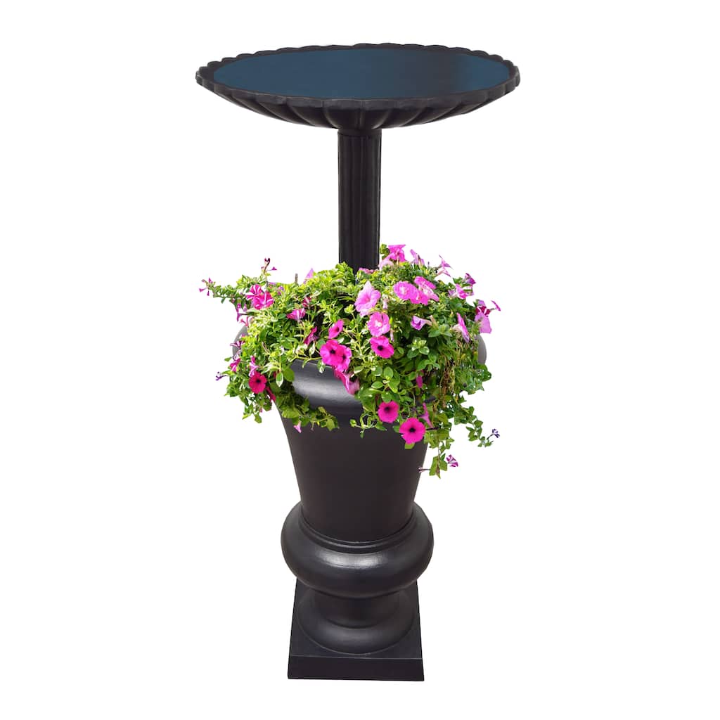 Ornate Round Cast Aluminum Metal 40-in Bird Bath and Planter Vase Combo