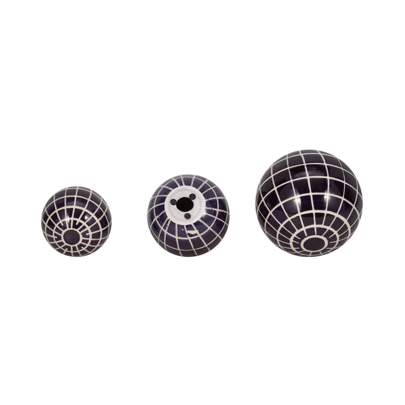 Sagebrook Home Blue Plaid Ceramic Decorative Orbs Set - 6" x 6" x 6"