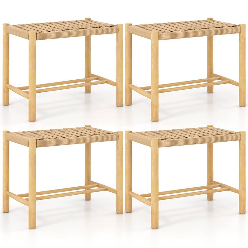 Gymax 18'' Dining Stool Set of 4 Backless w/ Rubber Wood Frame Woven - Natural - Set of 4