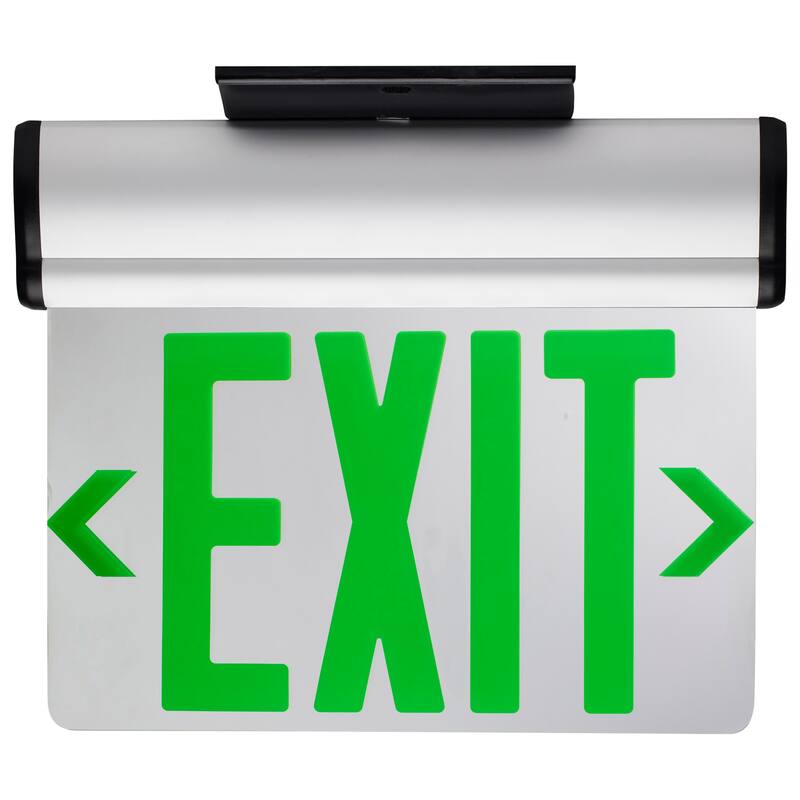 Green (Mirror) Edge Lit LED Exit Sign 90min Ni-Cad backup 120/277V - Silver