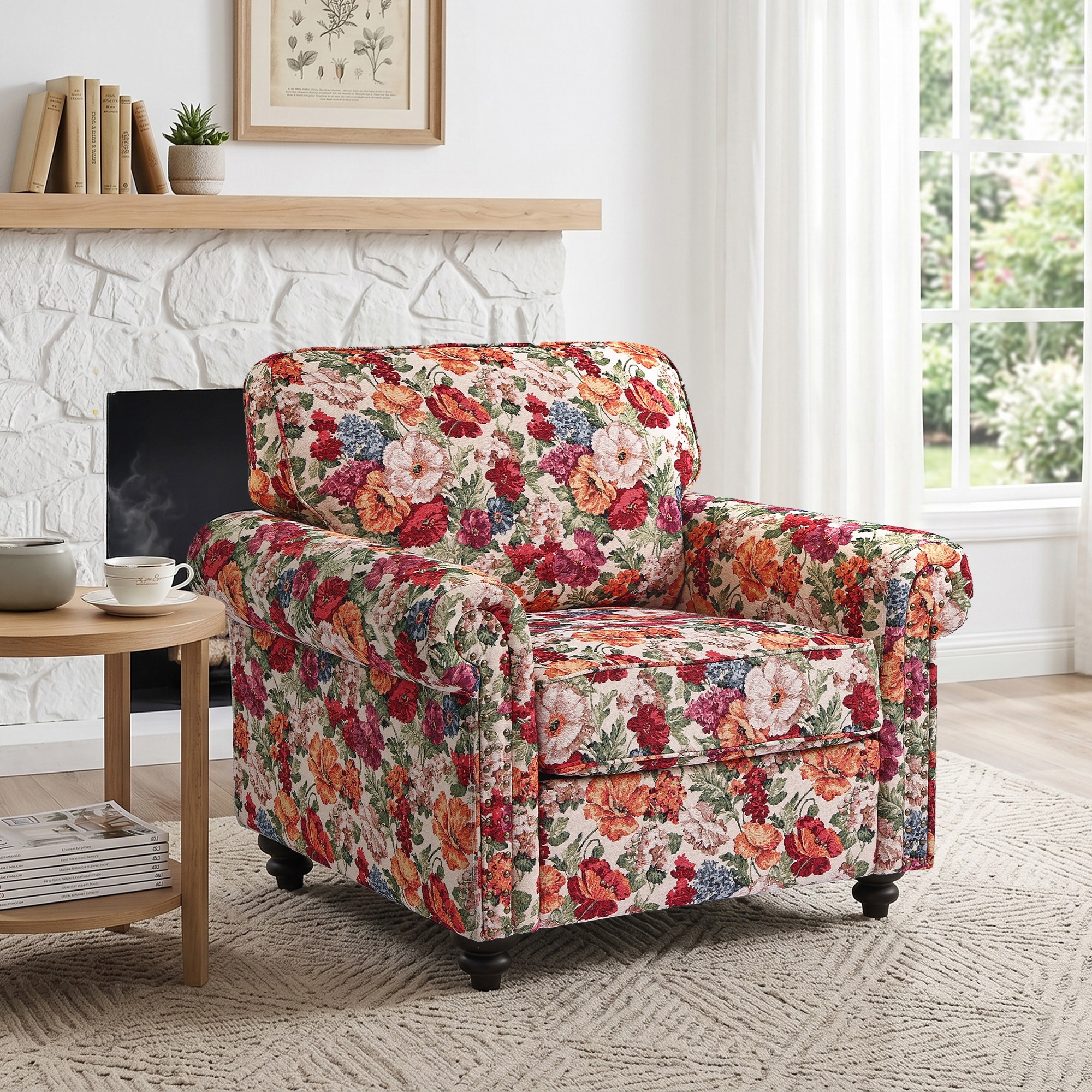 Modern Classical Upholstered Pattern Accent Chair with Rolled Arm