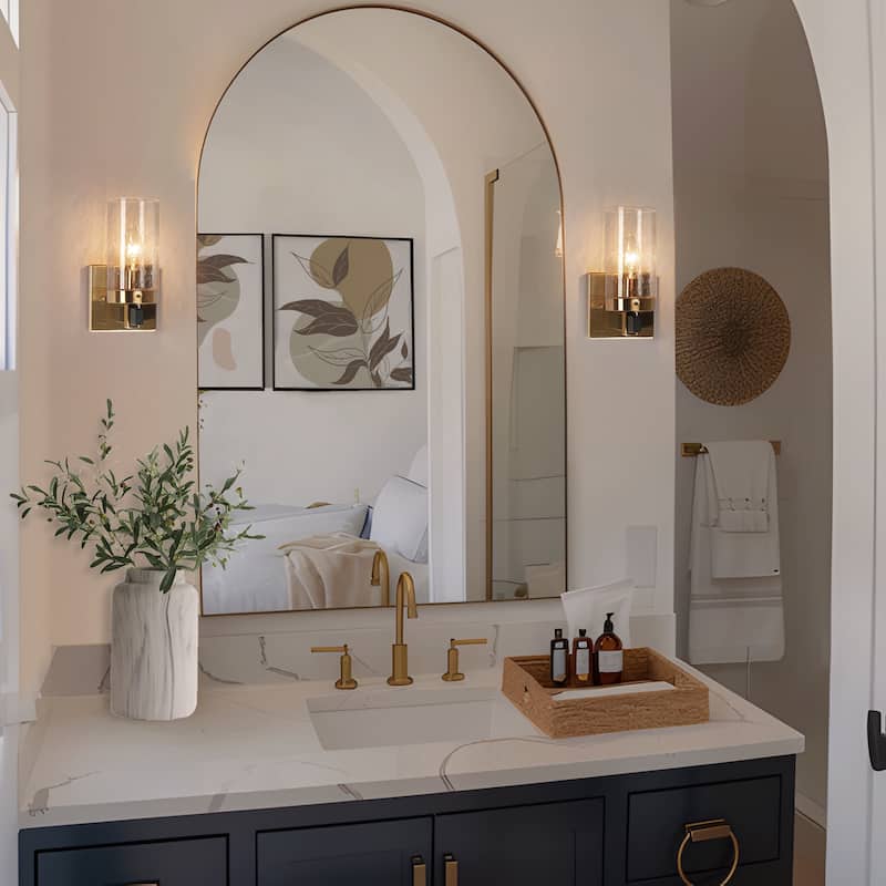 Yilia Modern Black Gold 1-Light Seeded Glass Wall Sconce Bathroom Vanity Lights