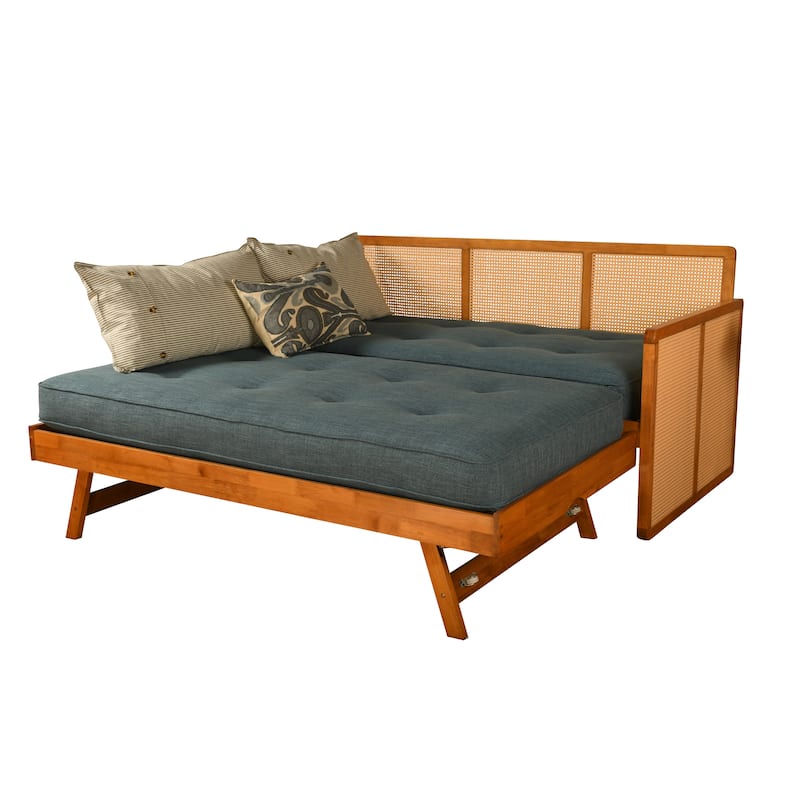 Somette Abaco Daybed with Pop-Up in Honey Includes Mattresses - Linen Aqua