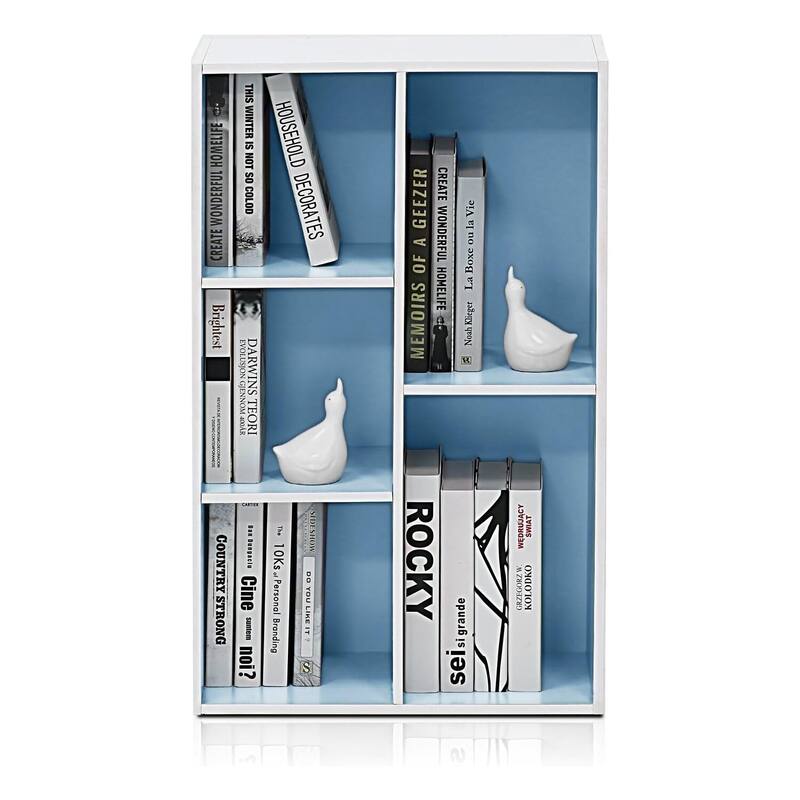 31.5 in. Tall Light Blue/White Wood 5-Shelf Bookcase