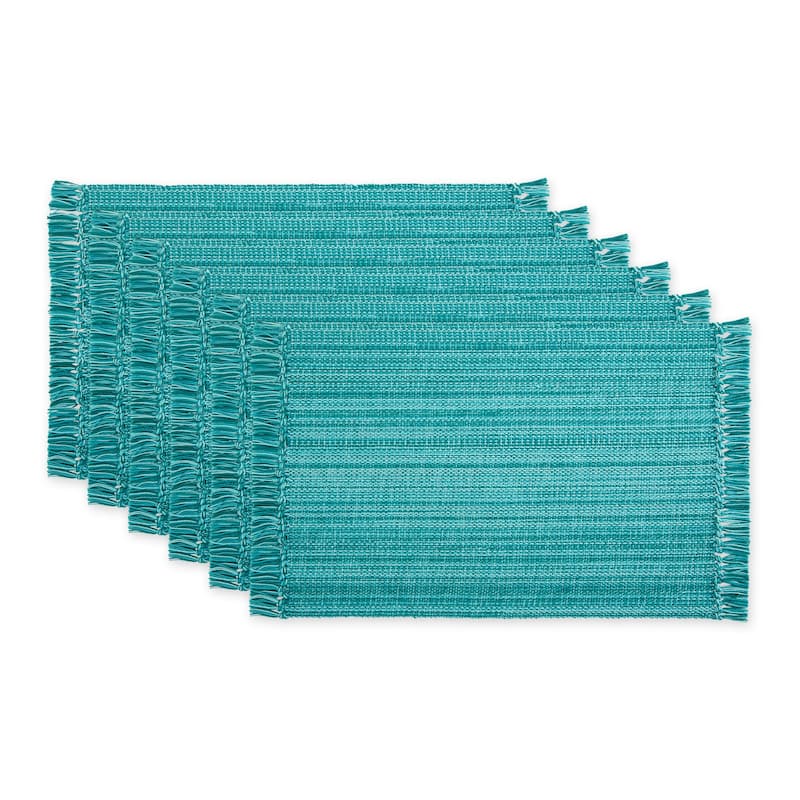 Variegated Nautical Blue Fringe Placemat (Set of 6) - 13x19 - Teal
