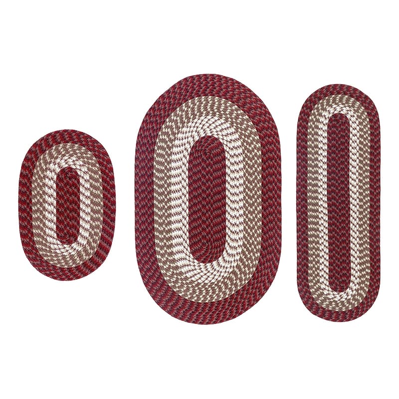 Better Trends Alpine Braid 100% Polypropylene Stain-resistant & Double-Sided Reversible Durable Indoor Area Utility Rug - 3 Piece Set - Burgundy Stripe