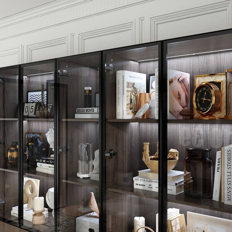 LED-Lit Wood Grain Cabinet - Configurable Storage for Home or Office