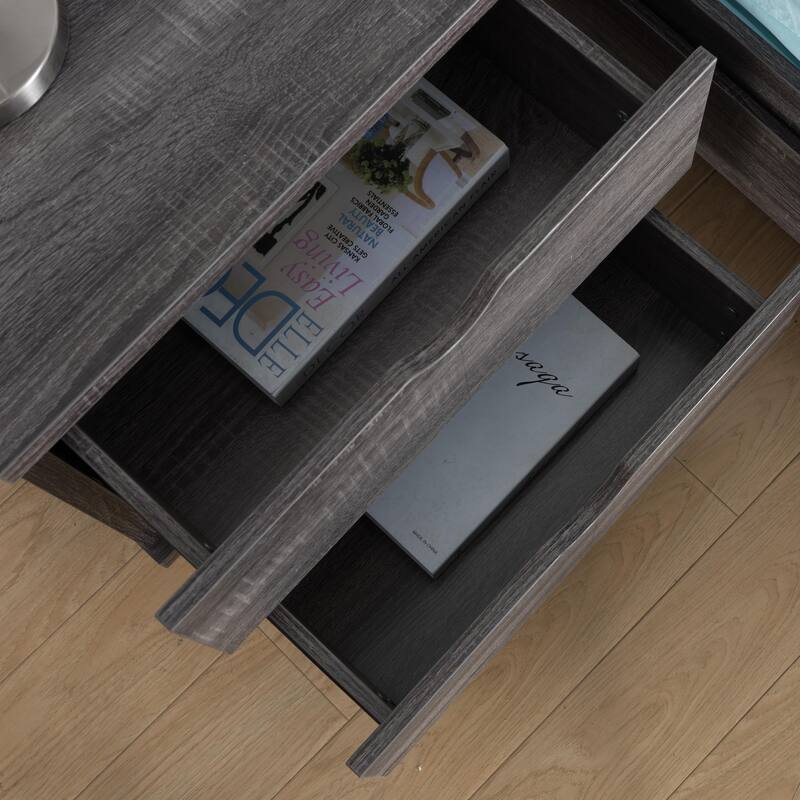 DH BASIC Mid-Century Modern Distressed Grey 2-Drawer Nightstand by Denhour