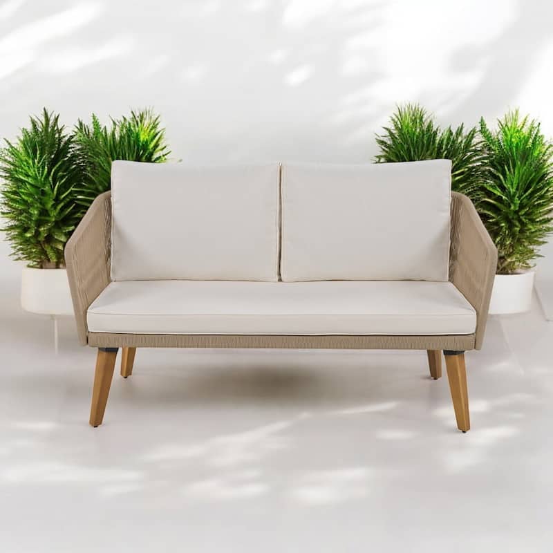 4-Piece Outdoor Patio Furniture Set with Loveseat, Cushions, and Rope Design Chairs for Backyard, Poolside, and Garden