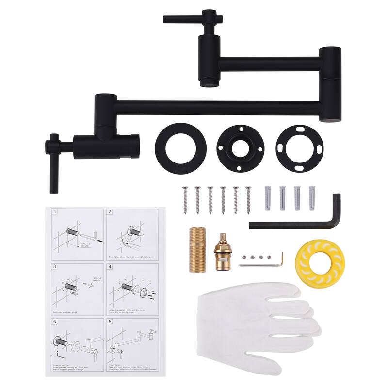 WOWOW Wall Mount Double Handle Pot Filler Faucet