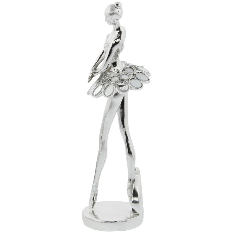 Silver Polystone Dancer Decorative Sculpture with Mirror Accents (Set of 3)