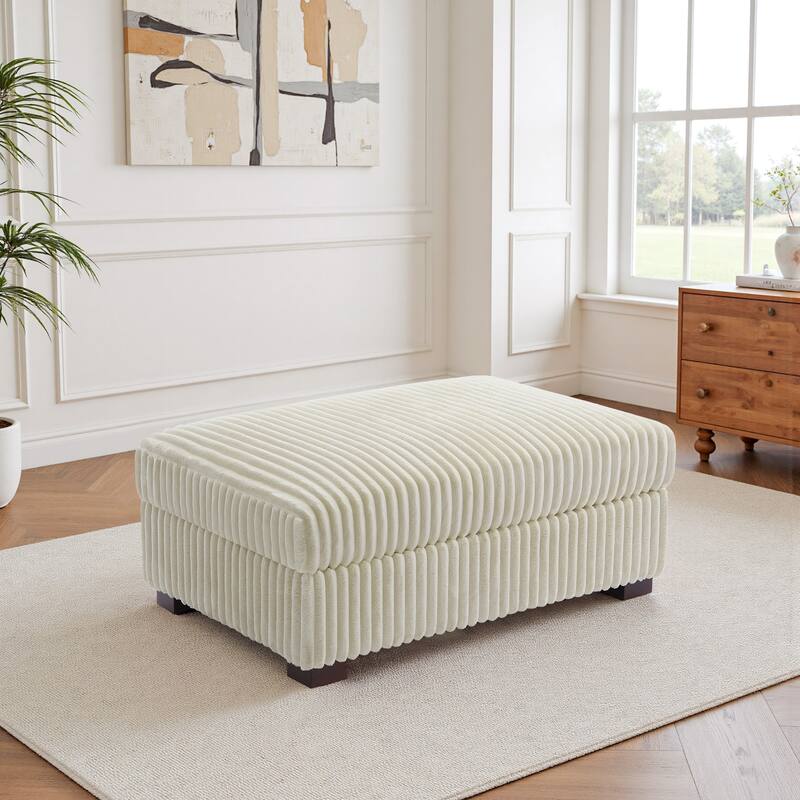 41" W Plush Corduroy Upholstered Rectangular Ottoman