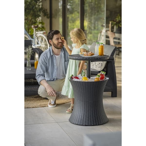 keter patio umbrella base table Allibert Garden Table Flat Wicker Graphite with Hole for Umbrella Removable Lid with Storage Space Plastic Flat Rattan Look designed feet to keep the floor from getting scratched and the table from slipping Outdoor Keter Umbrella Table Adyel