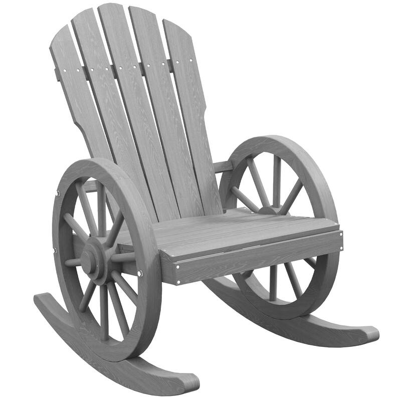 Outsunny Adirondack Rocking Chair with Slatted Design and Oversize Back for Porch, Poolside, or Garden Lounging, Teak