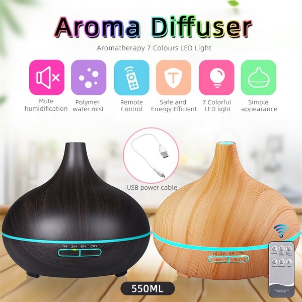 550ml Aroma Air Diffuser Wood Humidifier 7-color LED Light Household Aromatherapy Essential Oil Electric Humidifier. Opens flyout.