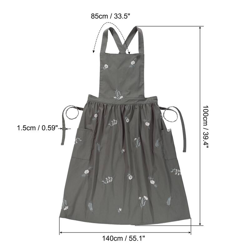 Cotton Aprons, 100 x 140cm Adjustable Bib Kitchen Apron with Pockets - 100 x 140cm - Dark Grey