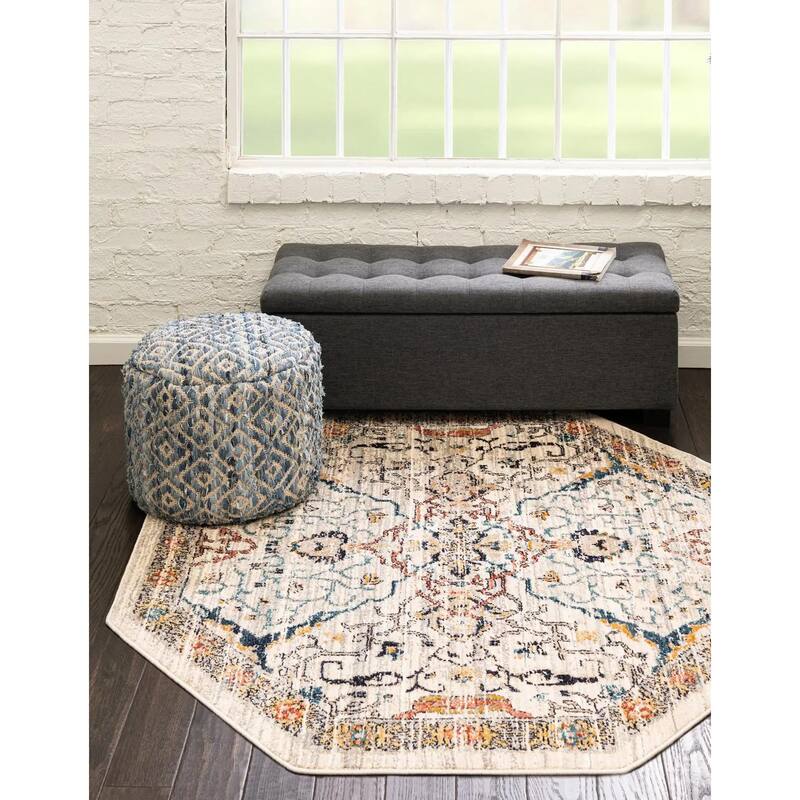 Traditional Nixa Collection Area Rug - 5'x5' Octagon - Ivory