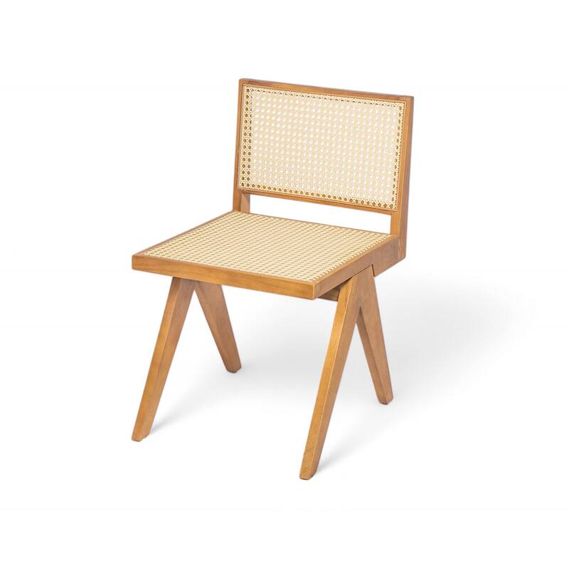 Rattan Dining Chair Set of 2, Armless Side Chairs with Wood Legs