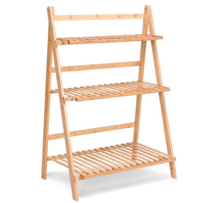 Folding Flower Display Bamboo Garden 3Tier Plant Shelf