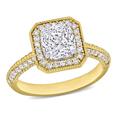 Miadora 2 1/2ct TDW Cushion-Cut and Round-Cut Diamond Engagement Ring in 14k Yellow Gold