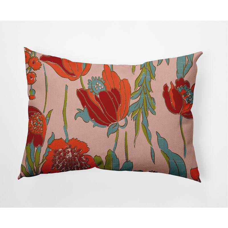 Bold Flower Garden Decorative Indoor/Outdoor Pillow - 14" x 20" - Red