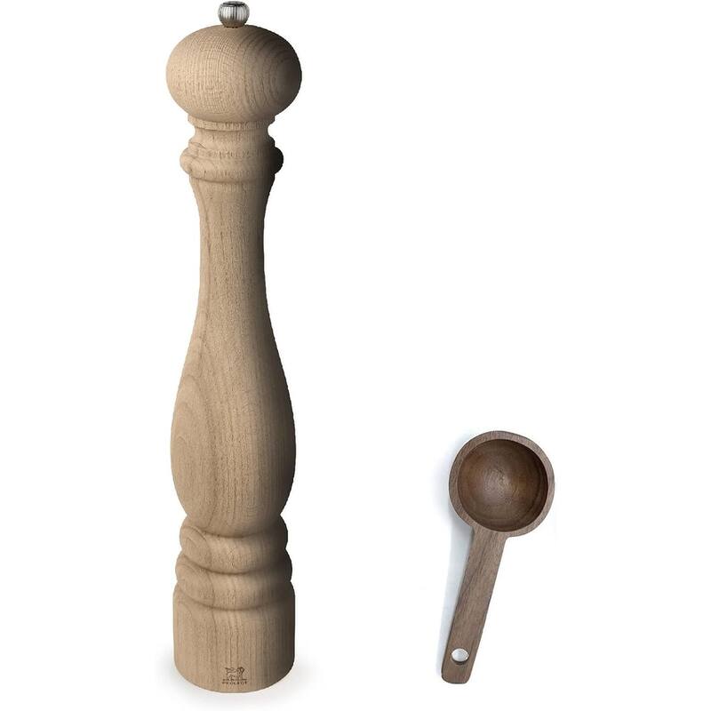 Paris Nature 16 inch Pepper Mill - With Wooden Spice Scoop - Beige - 2 Piece