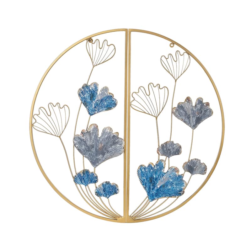 Adeco Metal Ginkgo Leaves Wall Decor Set of 2 Half Moon Wall Sculpture