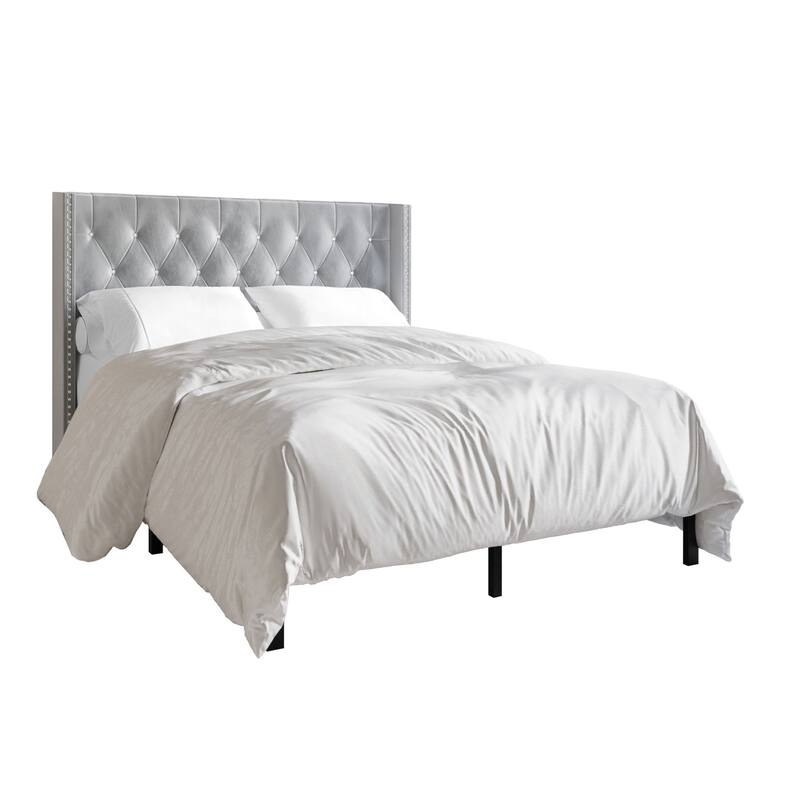 CraftPorch Luxurious Velvet Wingback Tufted Upholstered Bed