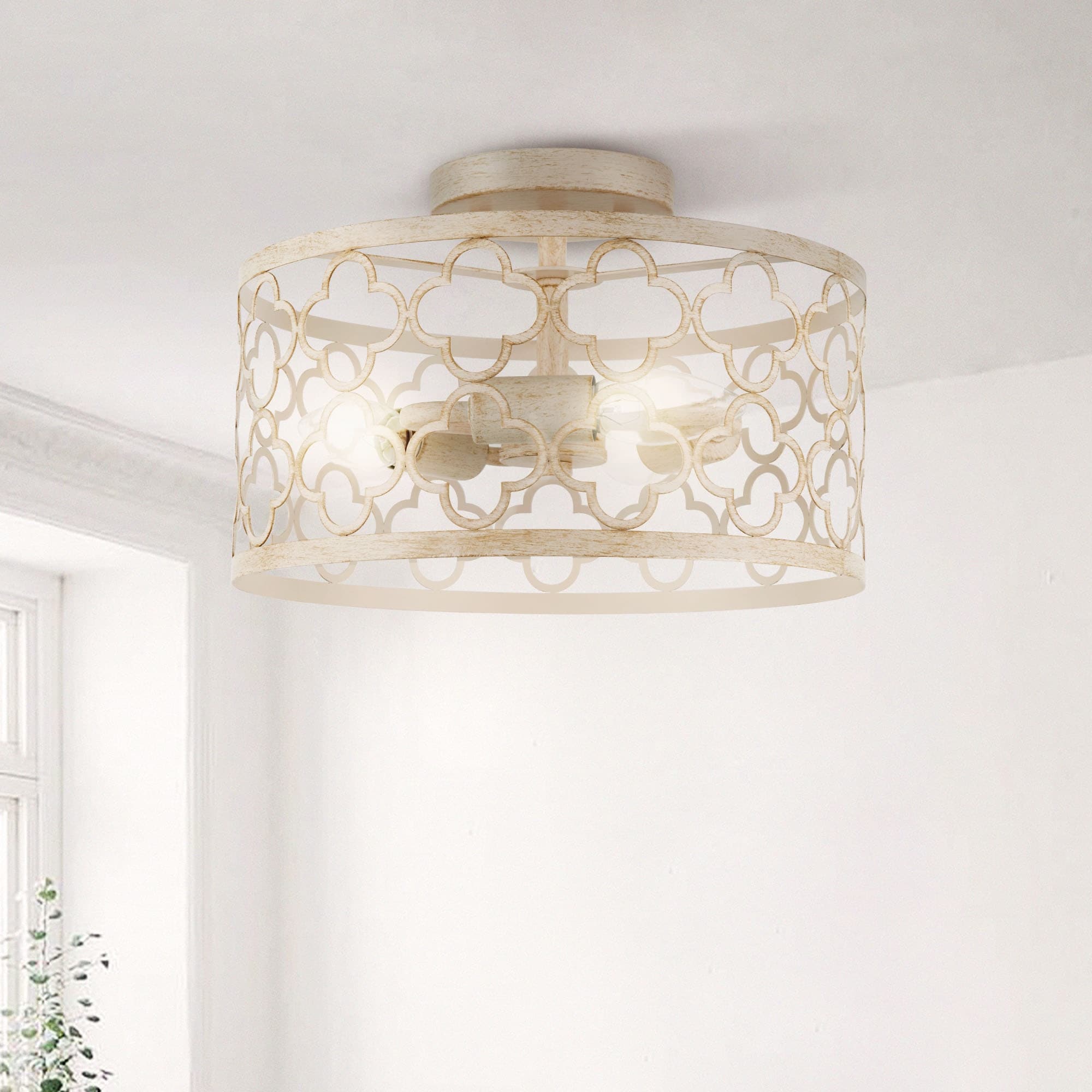 CO-Z 3-Light Vintage Semi Flush Mount Ceiling Light Fixture - On
