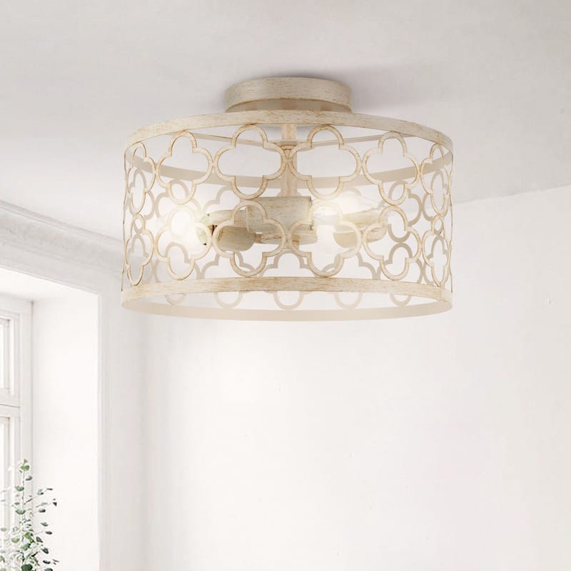 CO-Z 3-Light Vintage Semi Flush Mount Ceiling Light Fixture - Antique White