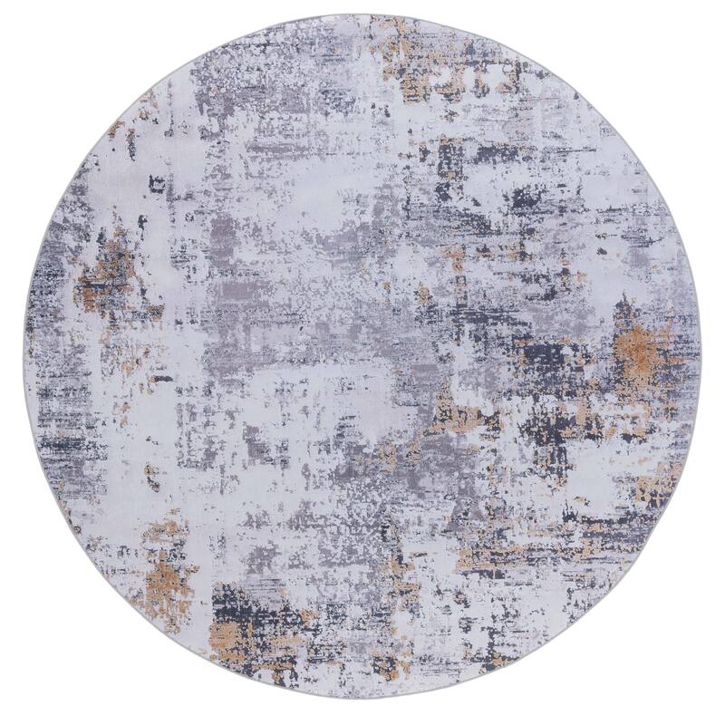 SAFAVIEH Tacoma Silia Machine Washable Slip Resistant Mid-Century Modern - 6' x 6' Round - Grey/Gold - Runner/Round