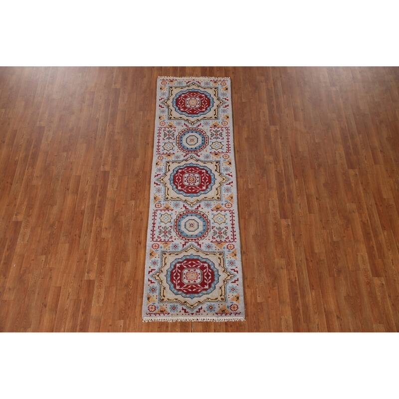 Geometric Kazak Indian Runner Rug Handmade Wool Carpet - 2'6"x 7'11"