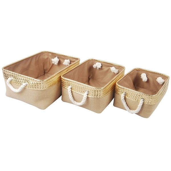 Set of 3 Brown and Gold Alcott Nested Baskets 16" - N/A