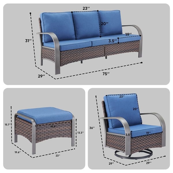 dimension image slide 32 of 48, Pocassy Outdoor Patio Furniture Set