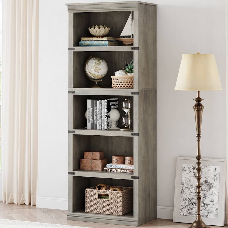 Retro Standing Bookcase with 5 Tier Storage Open Shelves - N/A