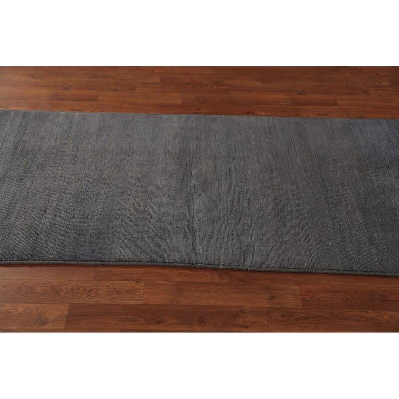 Blue & Gray Modern Gabbeh Runner Rug Handmade Wool Carpet - 2'10" x 9'7"