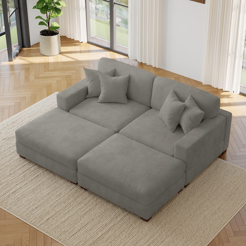 Modern Chenille Oversized Modular Sectional Sofa with 2 Ottoman