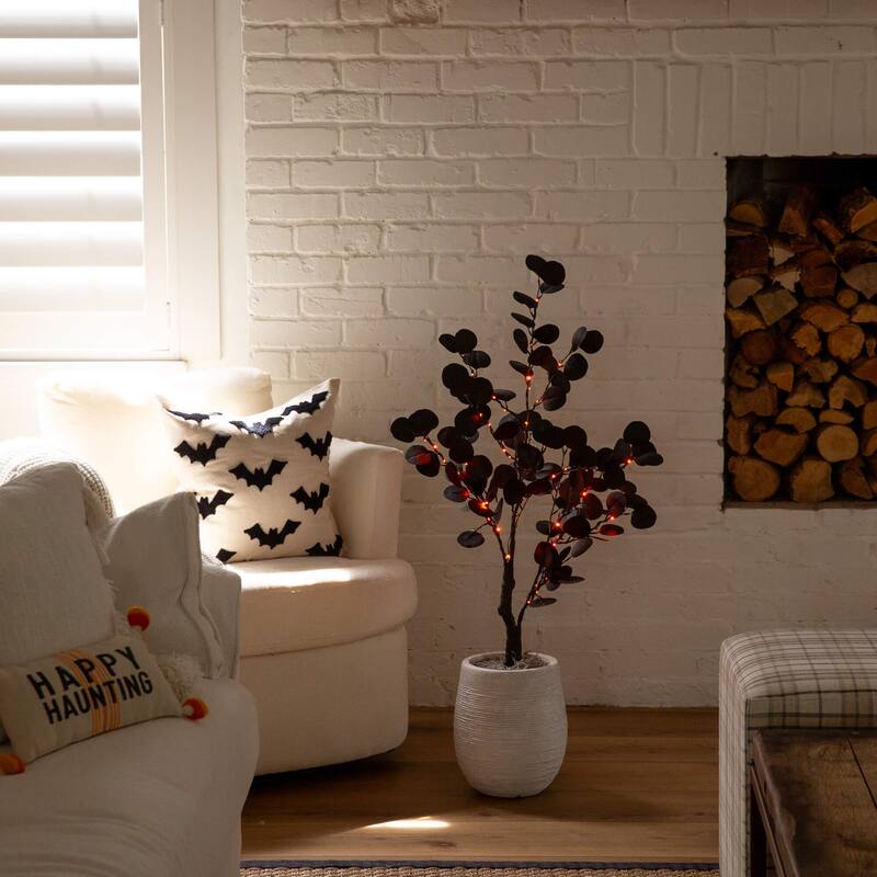 3-ft Pre-Lit Artificial Halloween Black Eucalyptus Tree