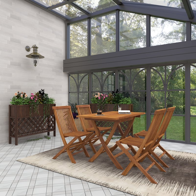 Brown Teak Wood Traditional Indoor/Outdoor Picnic Dining Table Set (Set of 5 Pieces) - S/5 47"W, 31"H (A+B)