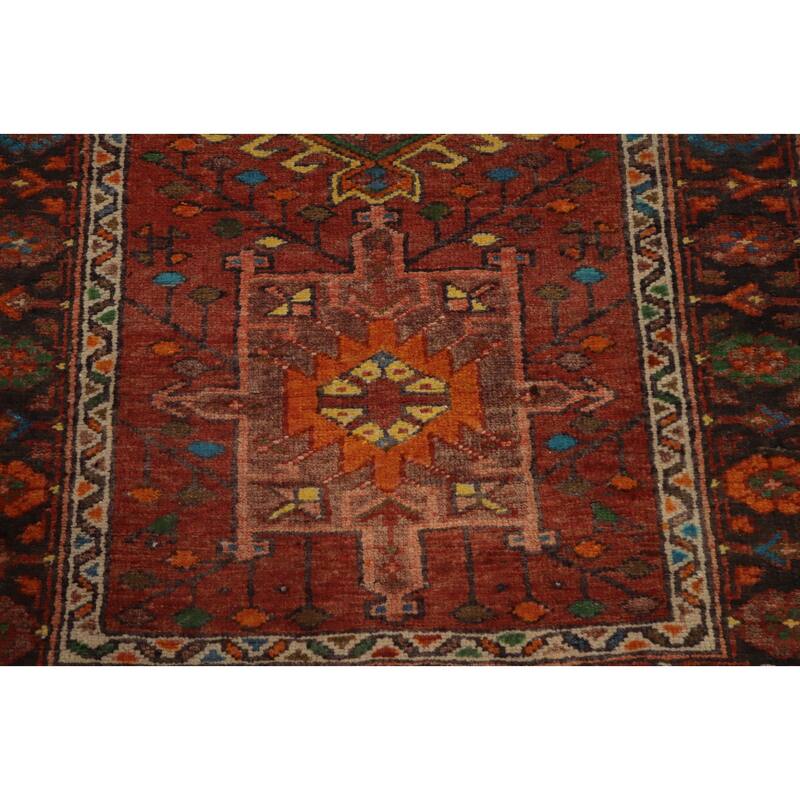 Hand Knotted Oriental 100% Wool Carpet Traditional Geometric Oranges & Rust Heriz Runner Rug - 10' 7'' X 3' 1''