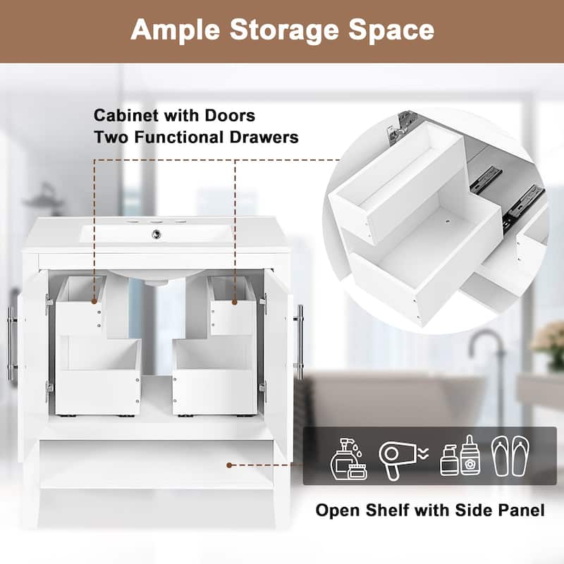 30 Inch Freestanding Bathroom Vanity Set with Ceramic Sink and Doors
